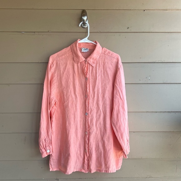 Clio Linen Button Down Shirt - Size M - Summer Beach Vacation Resortwear - Picture 1 of 6